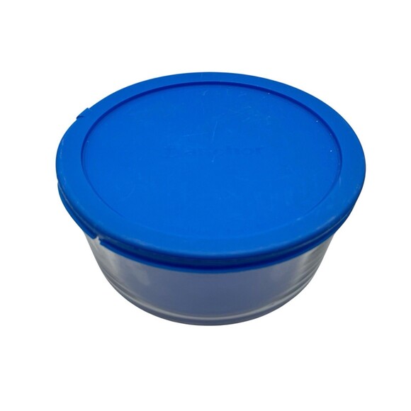 Anchor Hocking Clear Glass Storage Container 7 Cup 1.75 Qt Bowl w/ Blue Lid USA - Picture 1 of 4